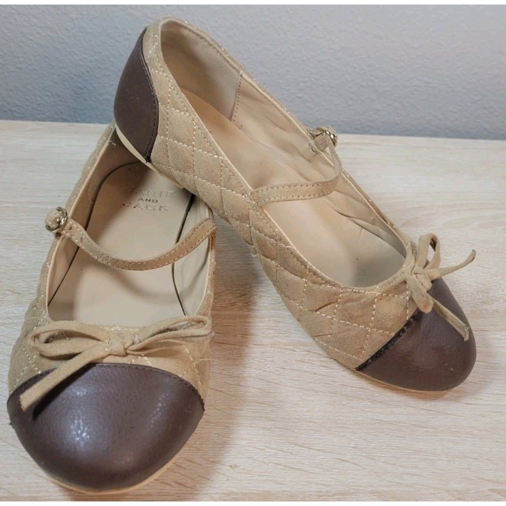 Janie‎ and Jack Girls Quilted Suede Mary Jane Flats Brown Tan Size 13 Youth